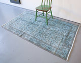Vintage Overdyed Isparta Rug in Light Blue 4ftx6.8ft