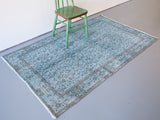 Vintage Overdyed Isparta Rug in Light Blue 4ftx6.8ft