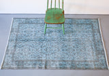 Vintage Overdyed Isparta Rug in Light Blue 4ftx6.8ft