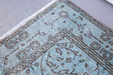 Vintage Overdyed Isparta Rug in Light Blue 4ftx6.8ft