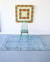 Vintage Overdyed Isparta Rug in Light Blue 4ftx6.8ft