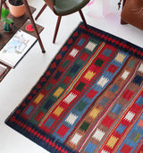 Vintage Turkoman Kilim Rug 5'7"x8'
