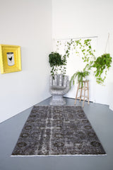 Vintage Overdyed Isparta Rug in Dark Gray 4.8ftx6ft