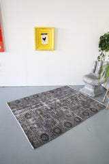 Vintage Overdyed Isparta Rug in Dark Gray 4.8ftx6ft