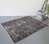 Vintage Overdyed Isparta Rug in Dark Gray 4.8ftx6ft