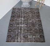 Vintage Overdyed Isparta Rug in Dark Gray 4.8ftx6ft