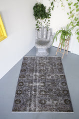 Vintage Overdyed Isparta Rug in Dark Gray 4.8ftx6ft
