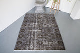 Vintage Overdyed Isparta Rug in Dark Gray 4.8ftx6ft