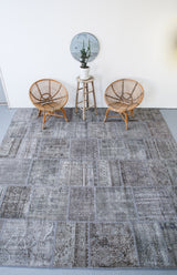 Vintage Overdyed Patchwork Rug overdyed in Light Gray 10ftx10ft