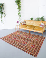 old rug, antique rug, earthy colors, faded colors, Turkish rug, vintage rug, flat weave, kilim rug, large area rug, square rug, Wild Shaman, Portland, Oregon, rug store, rug shop, local shop