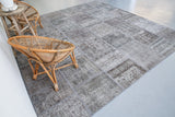 Vintage Overdyed Patchwork Rug overdyed in Light Gray 10ftx10ft
