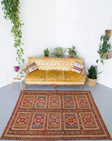 old rug, antique rug, earthy colors, faded colors, Turkish rug, vintage rug, flat weave, kilim rug, large area rug, square rug, Wild Shaman, Portland, Oregon, rug store, rug shop, local shop