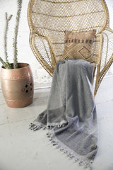 Diamond Large Pestemal Throw in Black Stone