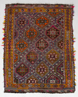 Vintage kilim rug in living room setting, bright colors, wild shaman, soft rug, bold color, Portland, Oregon, rug store, rug shop, local shop, vintage rug, modern kilim, warm colors