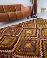 old rug, antique rug, earthy colors, faded colors, Turkish rug, vintage rug, flat weave, kilim rug, large area rug, square rug, Wild Shaman, Portland, Oregon, rug store, rug shop, local shop