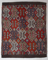 Vintage kilim rug in living room setting, bright colors, wild shaman, soft rug, bold color, Portland, Oregon, rug store, rug shop, local shop, vintage rug, modern kilim, warm colors