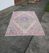 Vintage Faded Anatolian Turkish Rug