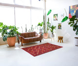 Vintage kilim rug in living room setting, bright colors, wild shaman, soft rug, bold color, Portland, Oregon, rug store, rug shop, local shop, vintage rug, modern kilim, warm colors