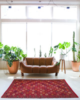 Vintage kilim rug in living room setting, bright colors, wild shaman, soft rug, bold color, Portland, Oregon, rug store, rug shop, local shop, vintage rug, modern kilim, warm colors
