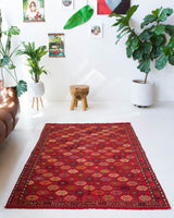 Vintage kilim rug in living room setting, bright colors, wild shaman, soft rug, bold color, Portland, Oregon, rug store, rug shop, local shop, vintage rug, modern kilim, warm colors