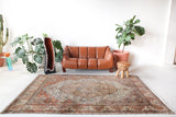 old rug, antique rug, earthy colors, faded colors, Turkish rug, vintage rug, soft rug, Portland, Oregon, rug store, rug shop, local shop, pile rug, ottoman rug, oriental rug, floral rug