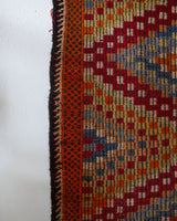 Vintage kilim rug in living room setting, bright colors, wild shaman, soft rug, bold color, Portland, Oregon, rug store, rug shop, local shop, vintage rug, modern kilim, warm colors