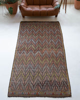 Vintage kilim rug in room decor setting, old rug, antique rug, pastel colors, faded colors, Turkish rug, vintage rug, soft rug, Portland, Oregon, rug store, rug shop, local shop, bold colors, bright colors, faded colors