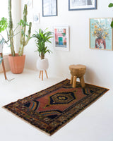 Vintage Turkish rug in a living room setting, pile rug, Turkish rug, vintage rug, portland, rug shop, bright colors, wild shaman, soft rug, bold color, Portland, Oregon, rug store, rug shop, local shop, antique rug