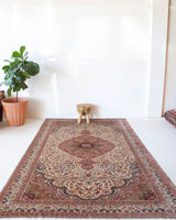 old rug, antique rug, earthy colors, faded colors, Turkish rug, vintage rug, soft rug, Portland, Oregon, rug store, rug shop, local shop, pile rug, ottoman rug, oriental rug, floral rug
