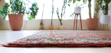 Vintage Turkish rug in living room setting, old rug, antique rug, pastel colors, faded colors, Turkish rug, vintage rug, soft rug, Portland, Oregon, rug store, rug shop, local shop