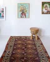 Vintage Turkish runner rug in living room setting, old rug, antique rug, pastel colors, faded colors, Turkish rug, vintage rug, soft rug, Portland, Oregon, rug store, rug shop, local shop