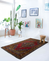 Vintage Turkish rug in a living room setting, pile rug, Turkish rug, vintage rug, portland, rug shop, bright colors, wild shaman, soft rug, bold color, Portland, Oregon, rug store, rug shop, local shop, antique rug