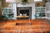Vintage Overdyed Isparta Rug in orange 5.10ftx9.7ft
