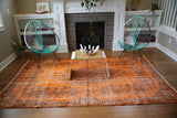 Vintage Overdyed Isparta Rug in orange 5.10ftx9.7ft