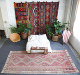 old rug, antique rug, earthy colors, faded colors, Turkish rug, vintage rug, flat weave, kilim rug, large area rug, square rug, Wild Shaman, Portland, Oregon, rug store, rug shop, local shop