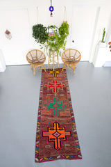 Old Kurdish Herki Runner 3ftx10.6ft