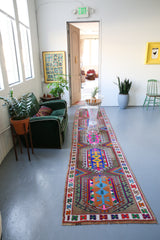 Old Kurdish Herki Runner 2.9ftx12.10ft