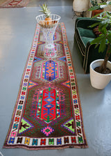 Old Kurdish Herki Runner 2.9ftx12.10ft
