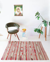 Vintage Turkish mini rug in room decor setting, old rug, antique rug, pastel colors, faded colors, Turkish rug, vintage rug, soft rug, Portland, Oregon, rug store, rug shop, local shop