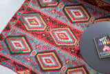Turkish rug, vintage rug, flat weave, kilim rug, large area rug, square rug, Wild Shaman, Portland, Oregon, rug store, rug shop, local shop, bright colors, area rug, red rug, bold color