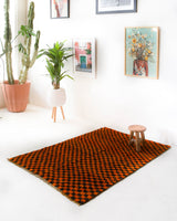 Vintage Turkish rug in a living room setting, pile rug, Turkish rug, vintage rug, portland, rug shop, bright colors, wild shaman, soft rug, bold color, Portland, Oregon, rug store, rug shop, local shop,