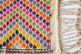 Vintage mini kilim rug in room decor setting, kilim, Turkish rug, vintage rug, portland, rug shop, bright colors, wild shaman, soft rug, bold color, Portland, Oregon, rug store, rug shop, local shop