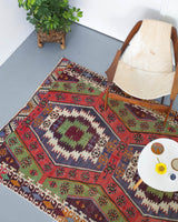 Turkish rug, vintage rug, flat weave, kilim rug, large area rug, square rug, Wild Shaman, Portland, Oregon, rug store, rug shop, local shop, bright colors, area rug, red rug, bold color