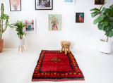 Vintage Turkish rug in a living room setting, pile rug, Turkish rug, vintage rug, portland, rug shop, bright colors, wild shaman, soft rug, bold color, Portland, Oregon, rug store, rug shop, local shop, shag rug, shaggy, plush