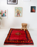 Vintage Turkish rug in a living room setting, pile rug, Turkish rug, vintage rug, portland, rug shop, bright colors, wild shaman, soft rug, bold color, Portland, Oregon, rug store, rug shop, local shop, shag rug, shaggy, plush