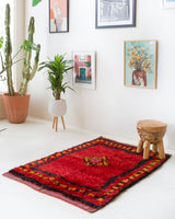 Vintage Turkish rug in a living room setting, pile rug, Turkish rug, vintage rug, portland, rug shop, bright colors, wild shaman, soft rug, bold color, Portland, Oregon, rug store, rug shop, local shop, shag rug, shaggy, plush