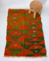 Vintage Turkish rug in a living room setting, pile rug, Turkish rug, vintage rug, portland, rug shop, bright colors, wild shaman, soft rug, bold color, Portland, Oregon, rug store, rug shop, local shop, shag rug, shaggy, plush