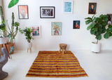 Vintage Turkish rug in a living room setting, pile rug, Turkish rug, vintage rug, portland, rug shop, bright colors, wild shaman, soft rug, bold color, Portland, Oregon, rug store, rug shop, local shop, shag rug, shaggy, plush