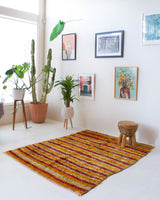 Vintage Turkish rug in a living room setting, pile rug, Turkish rug, vintage rug, portland, rug shop, bright colors, wild shaman, soft rug, bold color, Portland, Oregon, rug store, rug shop, local shop, shag rug, shaggy, plush