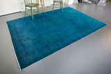 Vintage Turkish Overdyed Rug in Teal 6.6ftx9.5ft